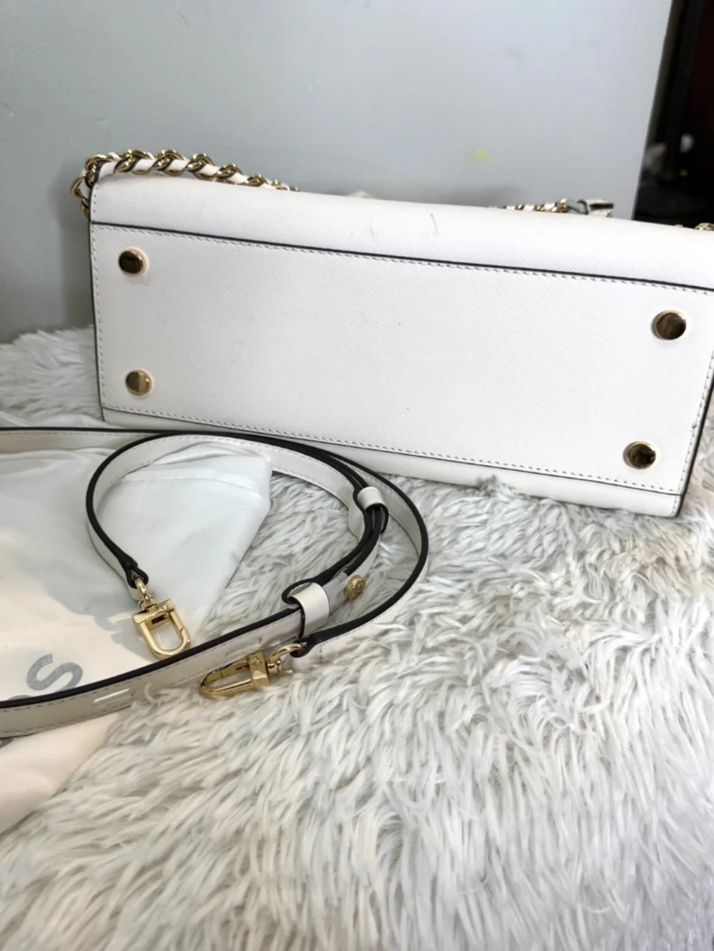 Michael Kors White Leather Studded Satchel Bag w/ Strap & Dust Bag
